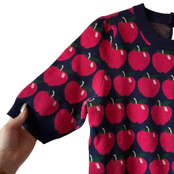 Anthropologie Maeve Puff Short Sleeve Apple Sweater Size Extra Small - Picture 3 of 6